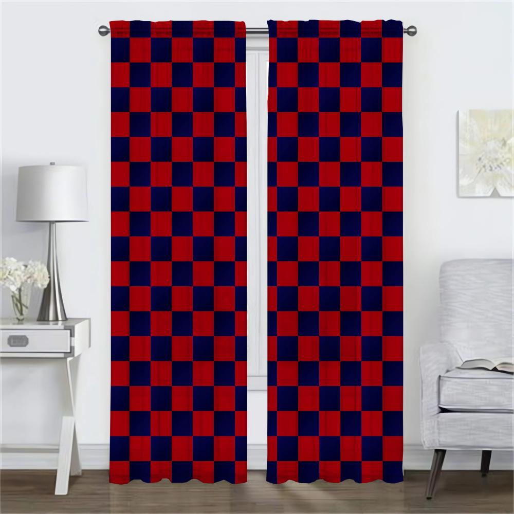 Blackout Curtains 2 Pieces Grid Partition Halloween Decoration Curtains Child Room Window Curtain for Room 2 Panel Living Camera