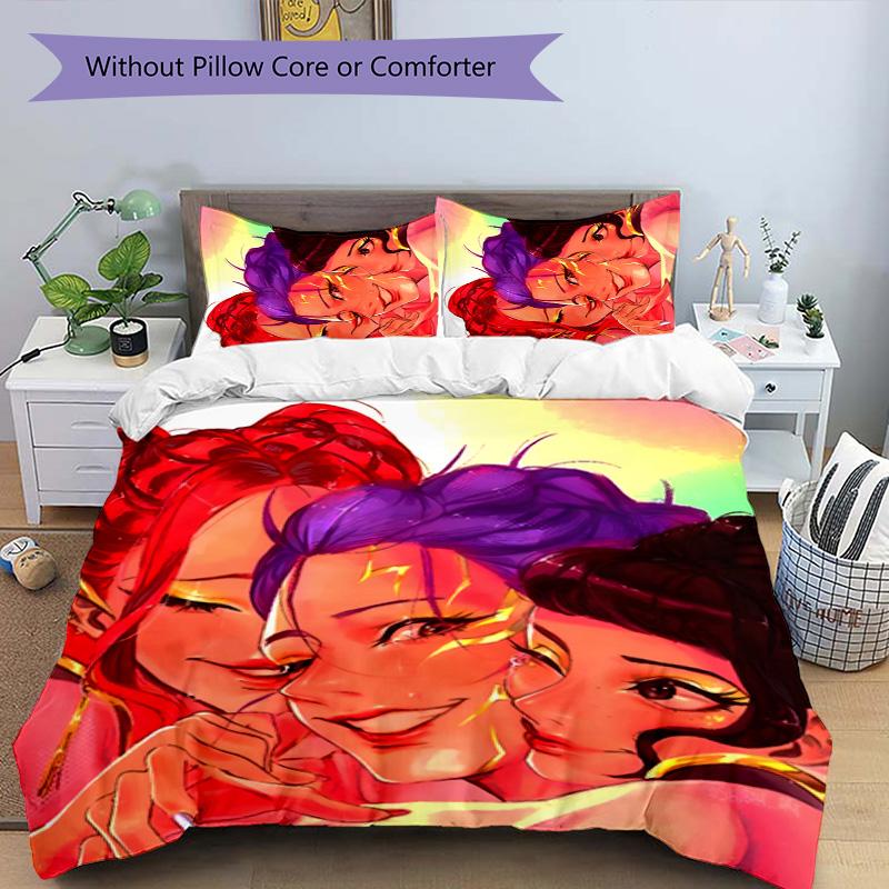 KPOP Hunter 3pcs Bedding Set Duvet Cover Closure Includes 1 Duvet Cover & 2 Pillowcases for All Seasons Bedroom Home Dorm Decor