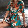Beach Vacation Short Sleeve V Neck Casual Jumpsuits Women Rompers Summer Loose Print Short Jumpsuit for Women Elegant High Waist Lady Playsuits 26275
