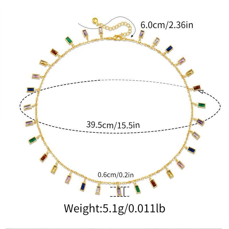 Vacation Style Long Strip Color Glass Gold Plated Clavicle Chain Necklace