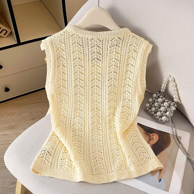 Women's French V-Neck Hollow-Out Knit Vest