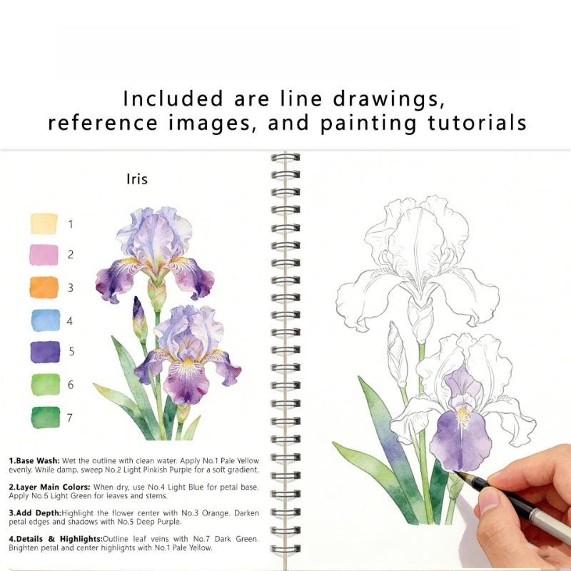 1BOOK explosive watercolor workbook beginner watercolor painting coloring book exquisite flower cotton coloring book