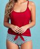 European & American Striped Women's Two-Piece Conservative Tankini Swimsuit