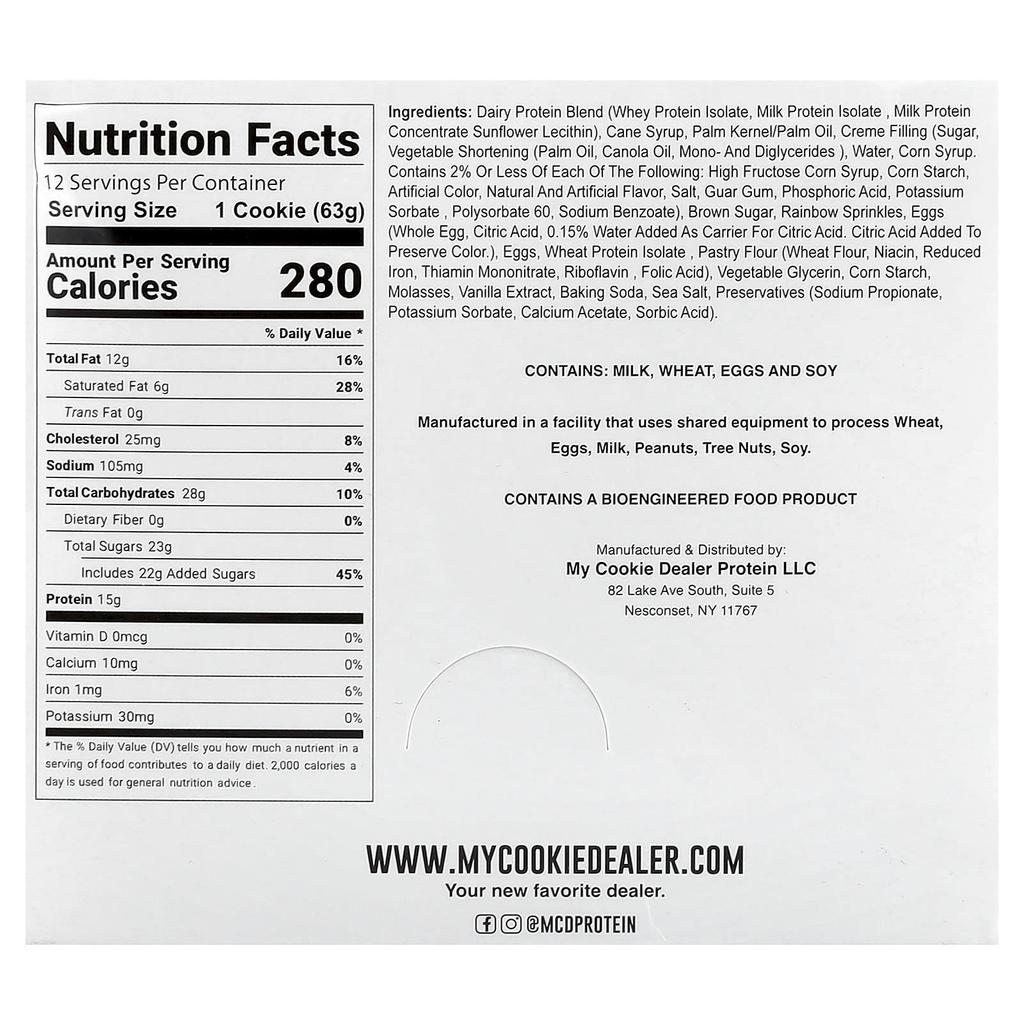 My Cookie Dealer Protein, Protein Cookies, Birthday Cake, 12 Cookies, 63g (2.2oz) Each