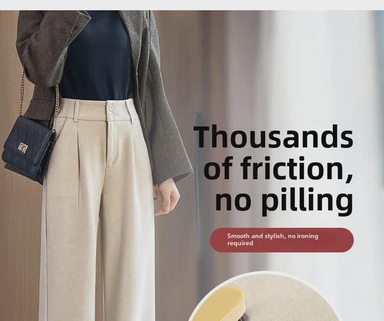 High-Waisted Woolen Wide-Leg Pants for Women: Velvet-Lined, Pleated, Slimming, Apricot Color, Perfect for Autumn & Winter