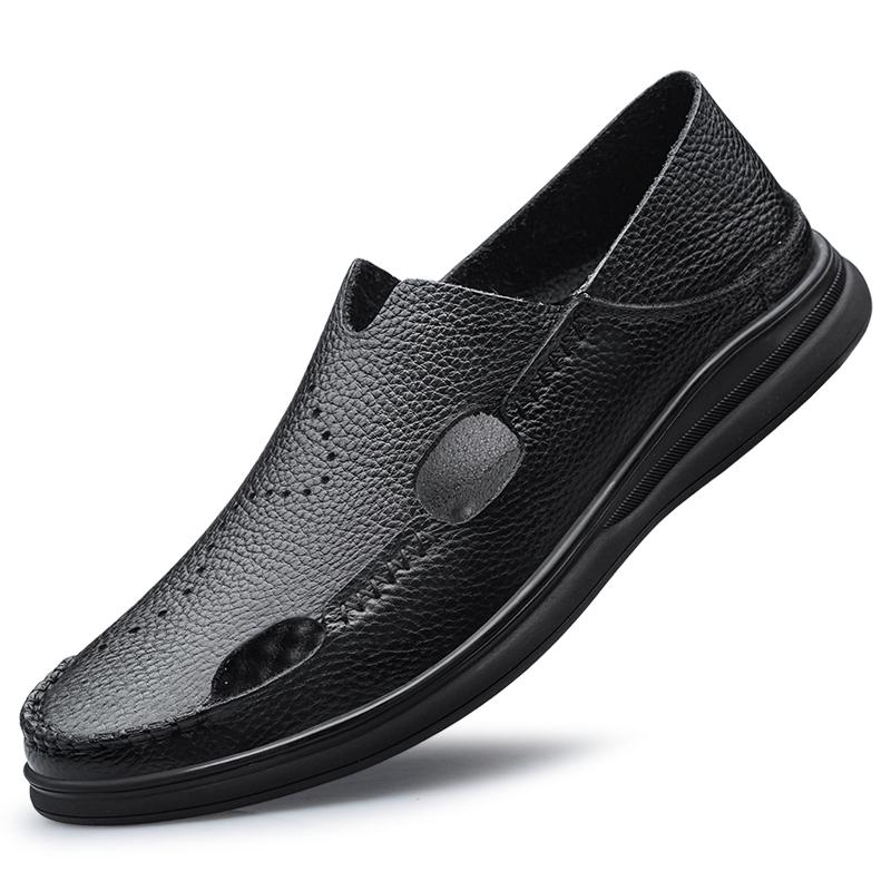 

Летние классические черные кожаные туфли с вырезами, дышащие и удобные деловые повседневные походные туфли для среднего возраста 44