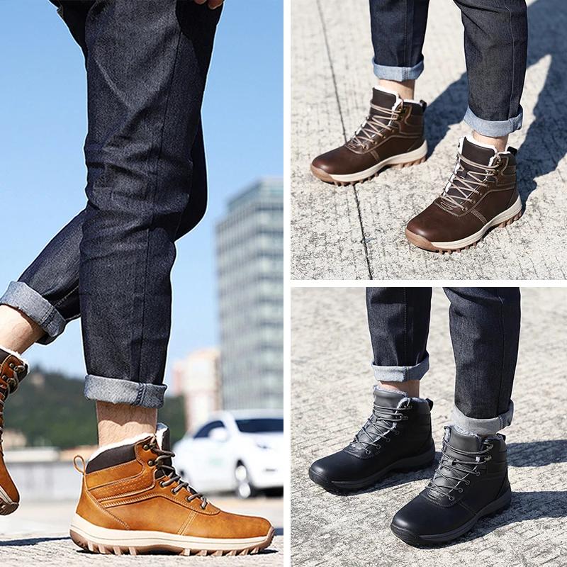 Fashion Plus Size 48 Winter Men's Boots  Ankle Boots Plush Warm Men Motorcycle Boots Slip On Outdoor Cotton Shoes Chaussure Zapatillas