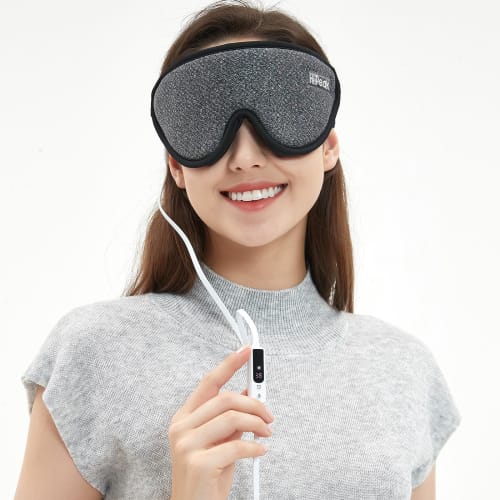 

HiiPeak USB Type-C Электрическая маска для глаз с подогревом, Милый массажер для глаз для сна [3D форма и без давления] Расслабляющая настройка таймера, Контроль температуры, Свет Бл