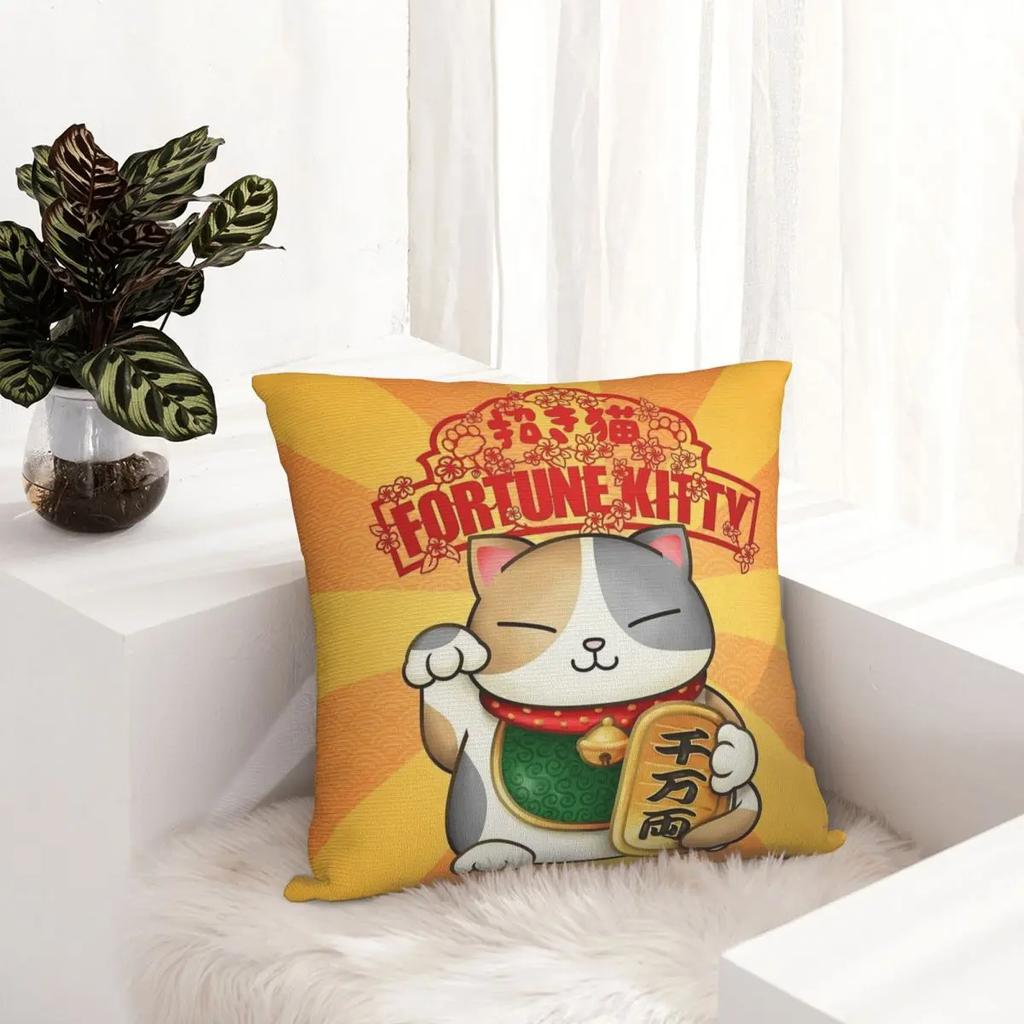 Fortune Kitty Maneki Neko Pillowcase Printing Fabric Cushion Cover Gift Lucky Cat Throw Pillow Case Cover Home Square