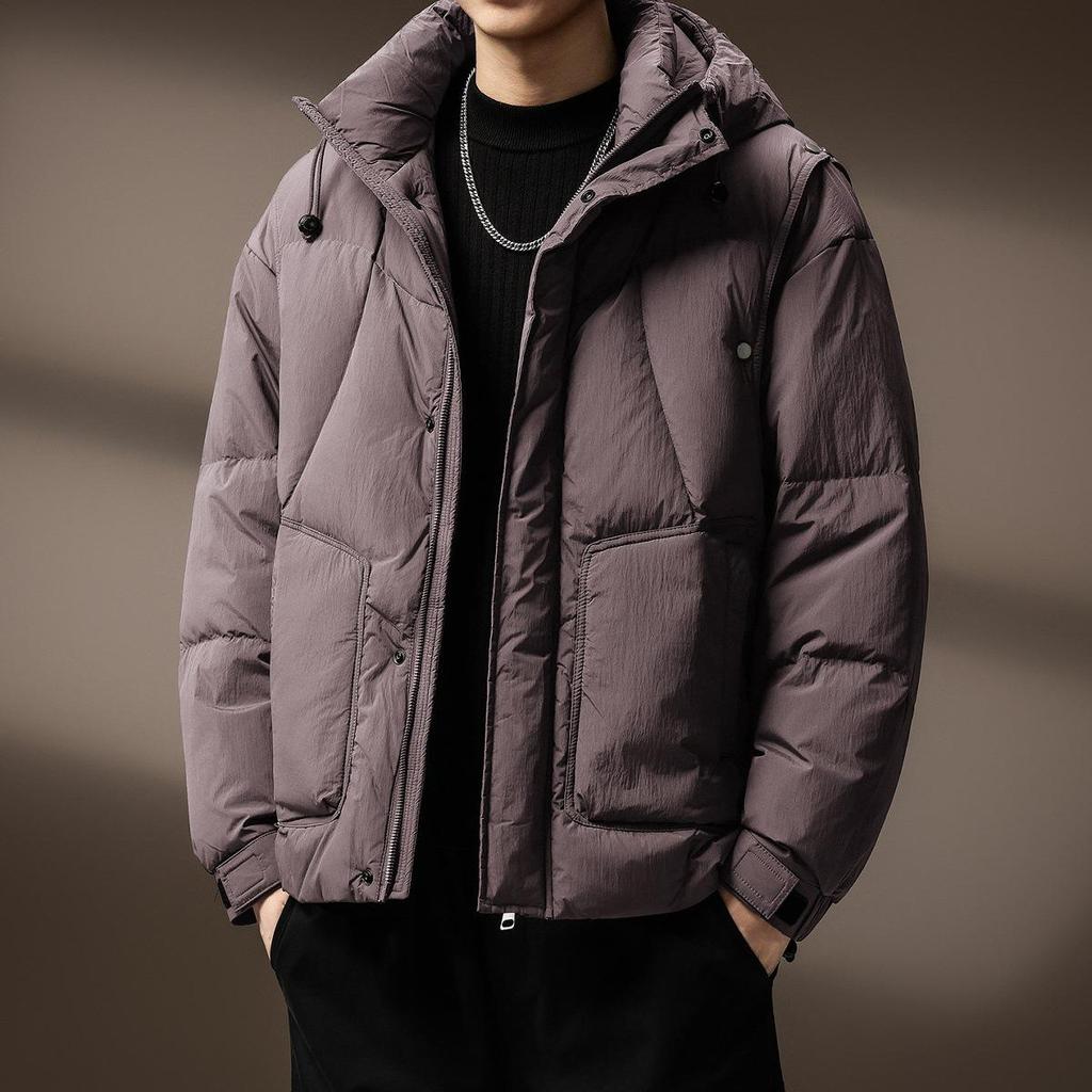 Men's High-End Lightweight 90% White Duck Down Puffer Jacket with Hood - Winter Warmth and Cold Protection