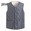 Sleeveless Jacket Men Closure V-Neck Vest with Down Padding Autumn Winter Pocket Button Solid Color