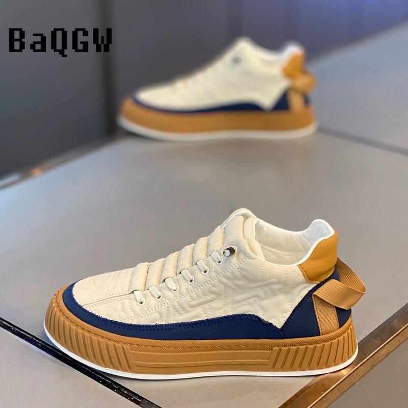 Scarpe Casual da Uomo alla Moda Primavera Autunno Contrasto di Colore Rialzate Scarpe da Skateboard con Fasce alla Moda Stivali da Esterno di Alta Qualità Stile Britannico