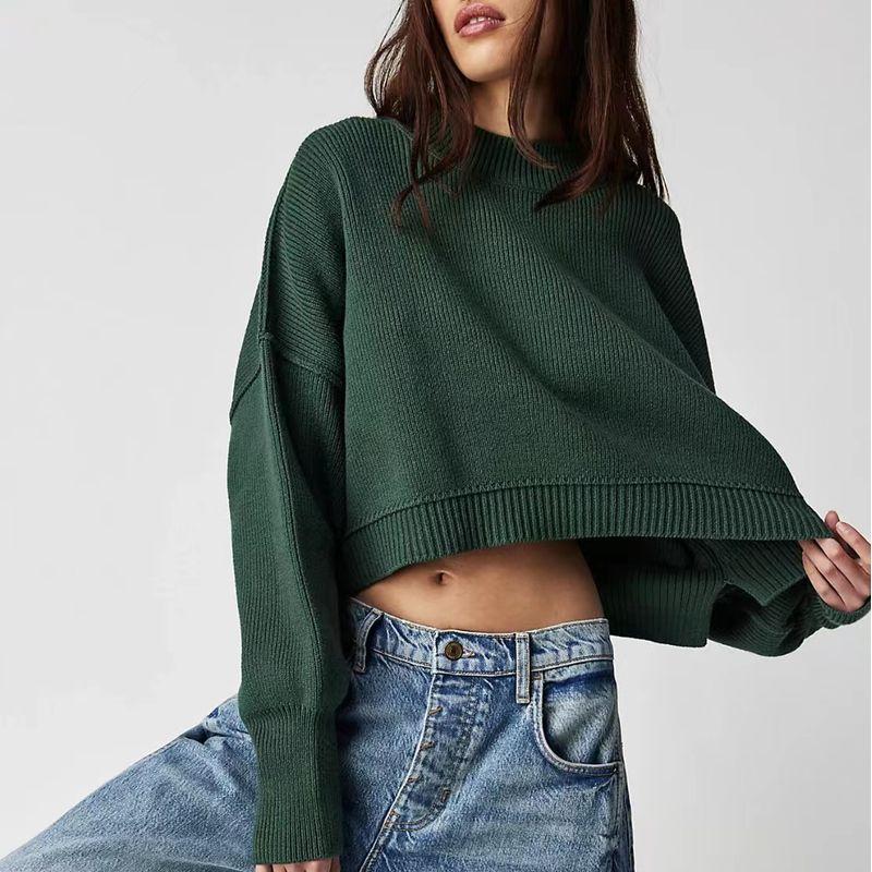 European and American Fashion Round Neck Loose Pullover Knit Sweater Round Neck Neck Loose Knit Sweater