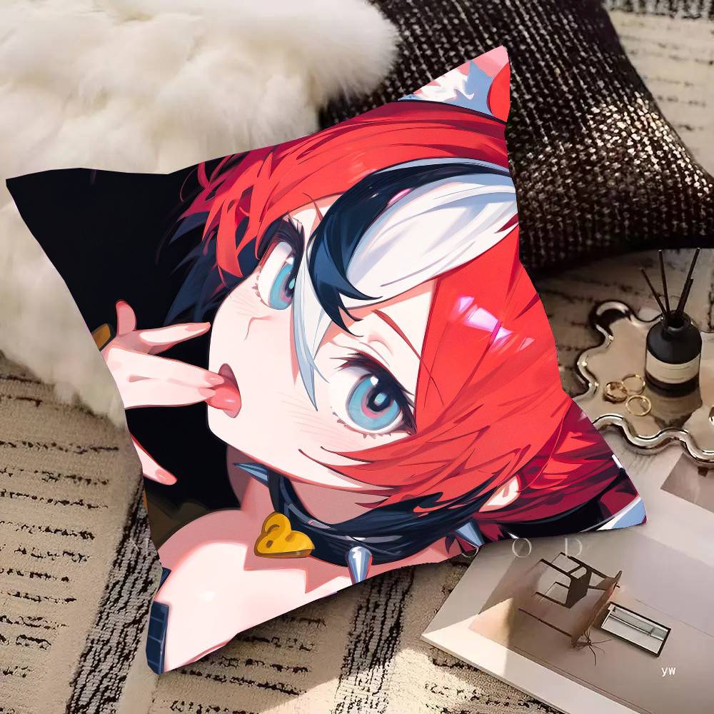 Anime H-Hakos Baelz Pillow Case Fashion Square Pillowcase Bedroom Sofa Room Ins Decoration Leisure