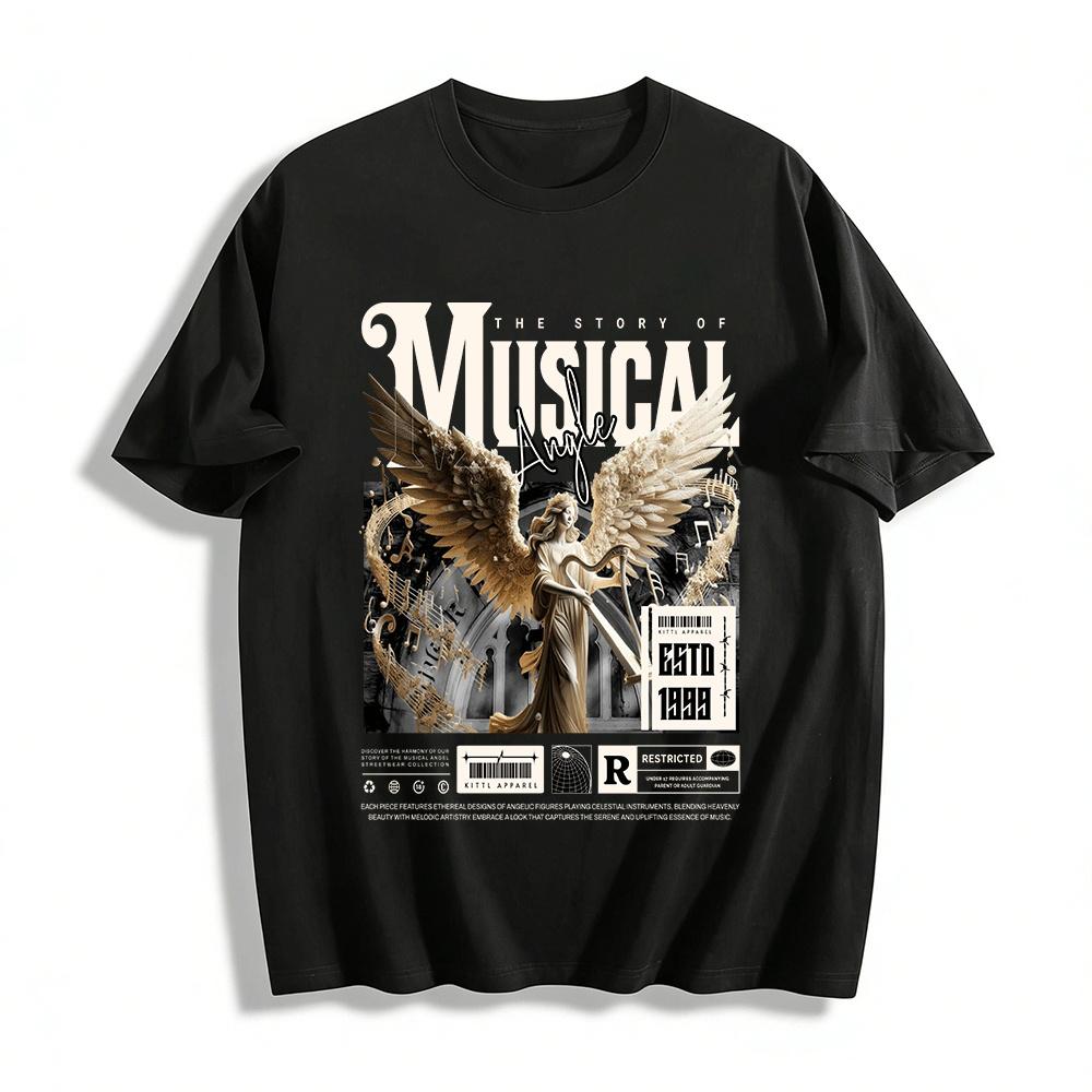 

Vintage Musical Angel Print Streetwear Unisex Graphic Tee Pure cotton T-shirt XXS