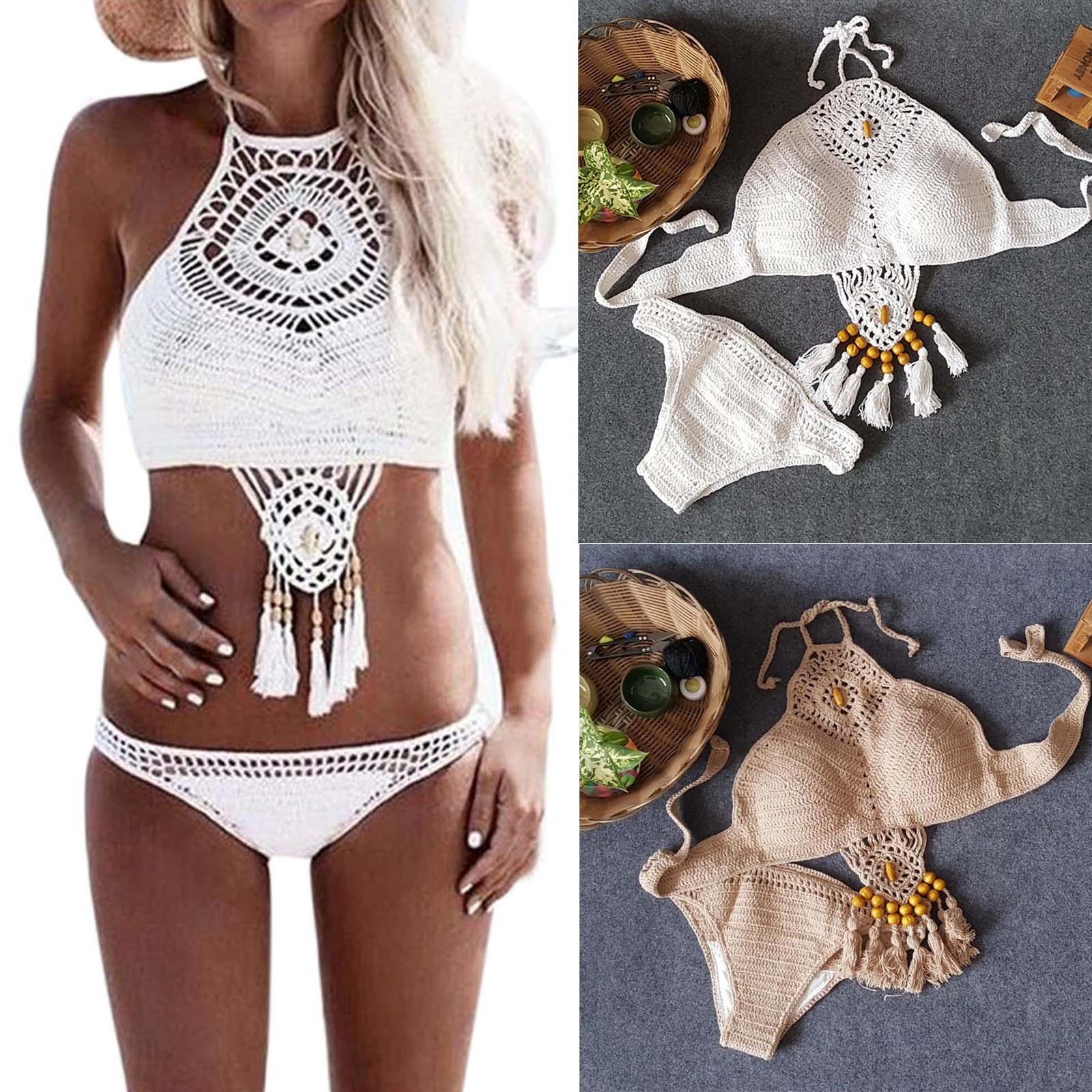 

Чешский вязаный сексуальный купальник ручной работы с разрезом, купальник-бикини, пляжный купальник с бахромой