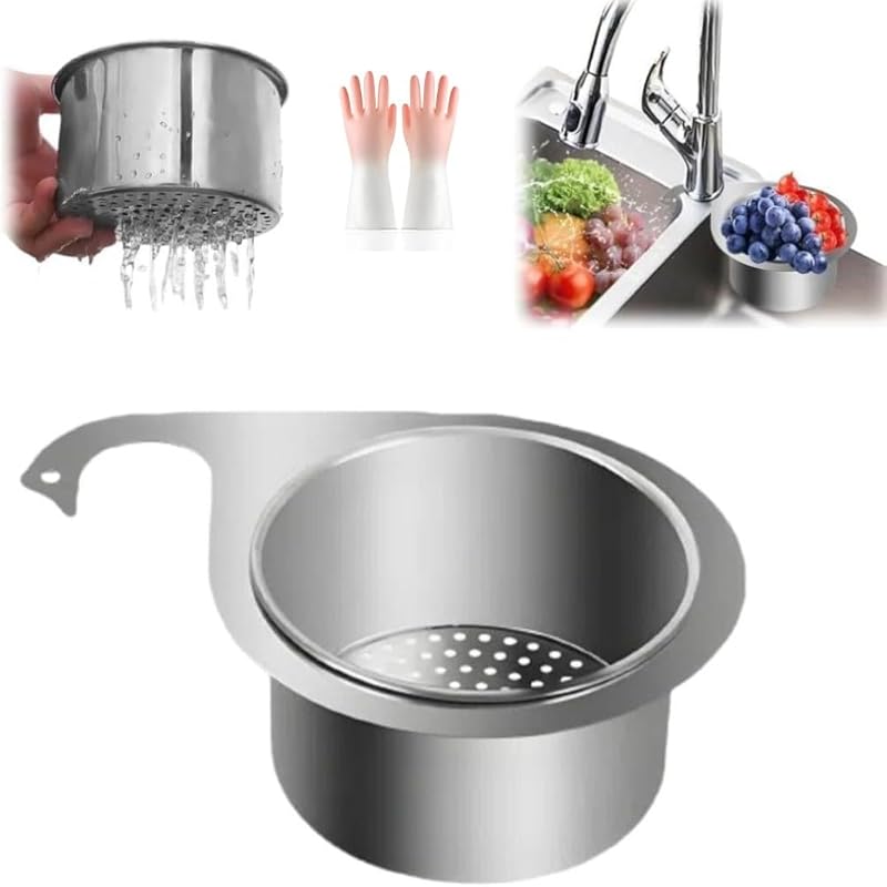 Js-Swan Stainless Steel Drain Basket for Kitchen Sink, Multifunctional Sink Strainer Basket, Sink Drainage Filter, Hanging Corner Draining Basket for ~1pc