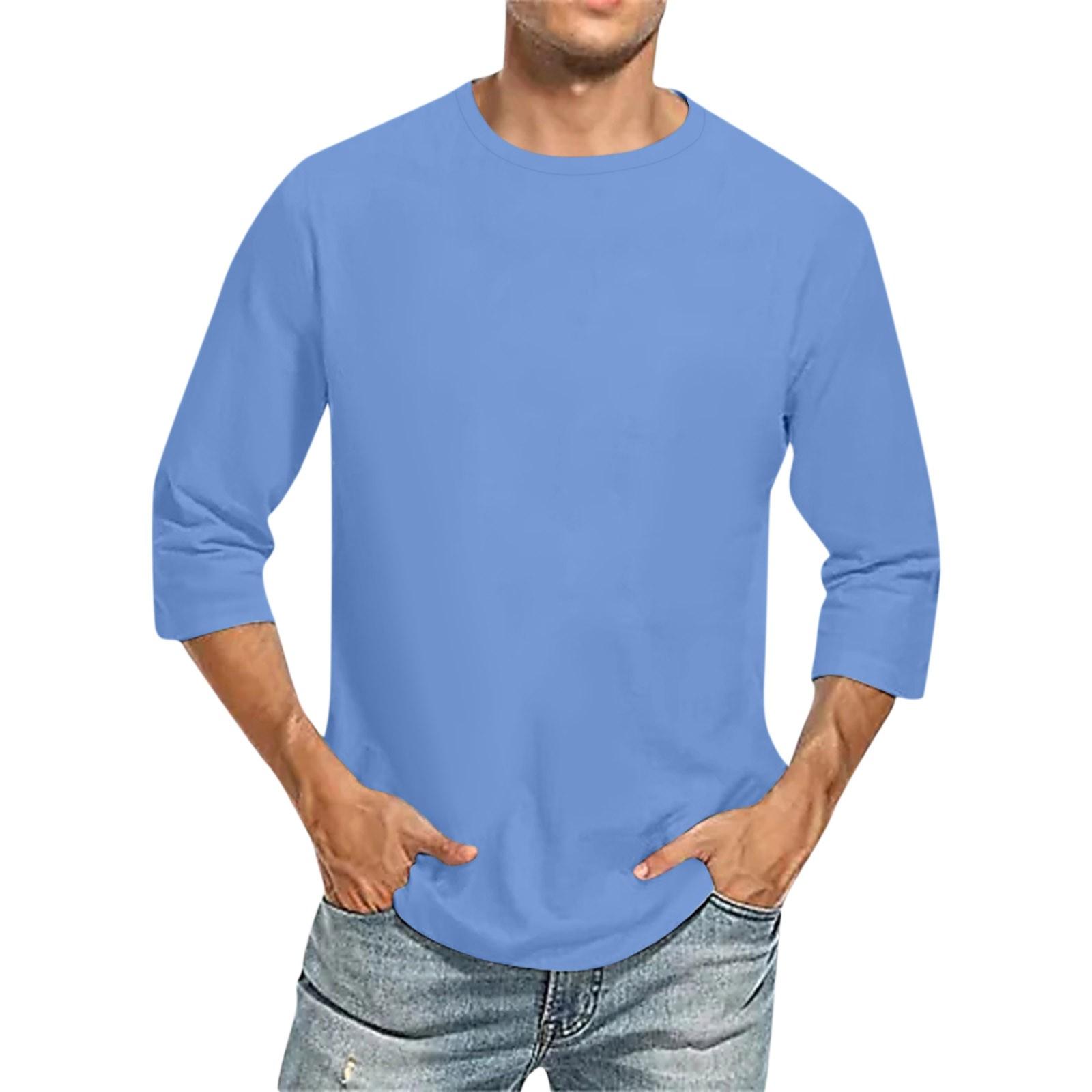 Master key Heren Effen Kleur Ronde Hals Driekwart Mouw Top T-shirt XXL blauw