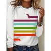 Spring and Autumn Round Neck 3D Dogs and Striped Patterns Printed Top Fashionable Casual Long Sleeved Women's T-shirts