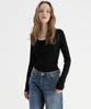 STAY WITH ME Scoop Neck Long Sleeve T-Shirt (Black)