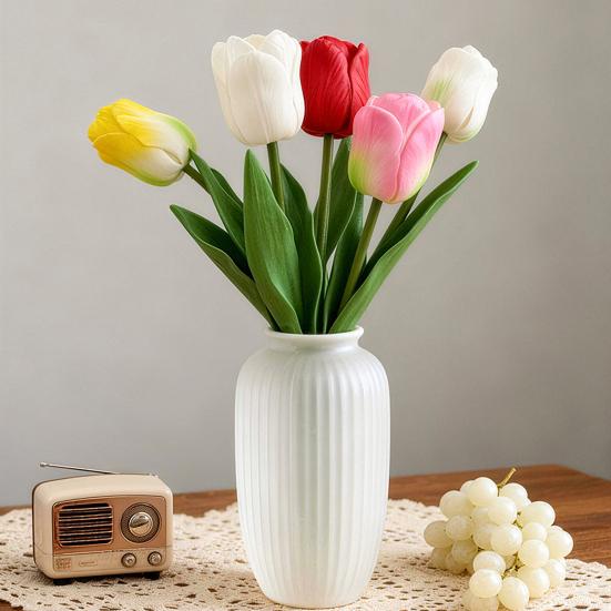 Artificial Tulip Flower Realistic Tulip Bouquet Faux Silk Flower Arrangement for Home Office Wedding Party Mother's Day