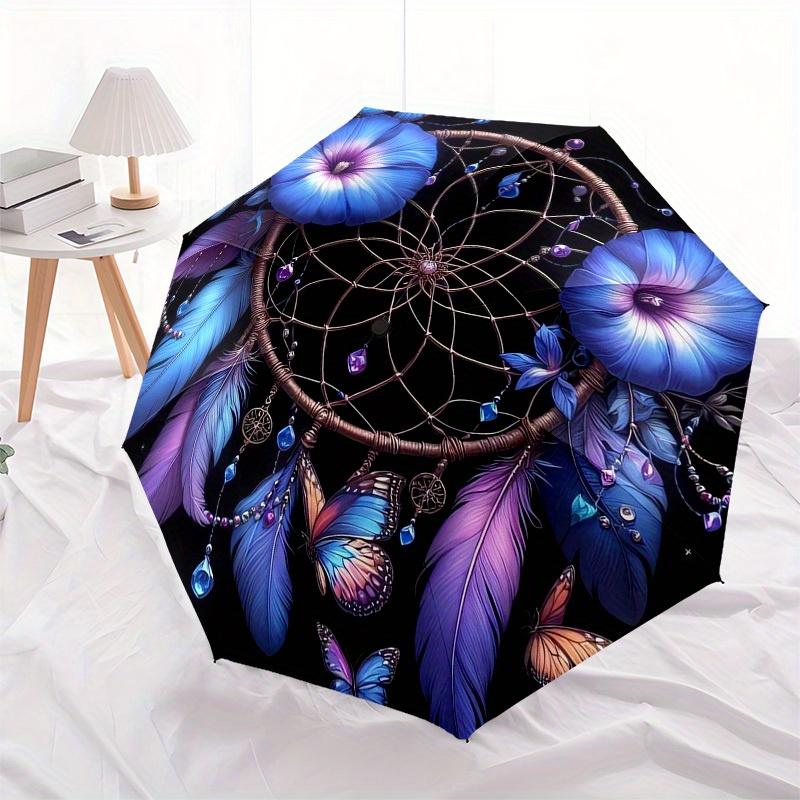 1pc Dreamcatcher with Flowers and Butterflies Umbrella with Plastic Handle,Suitable for All Seasons Home Travel Outdoor UmbrellaB1846