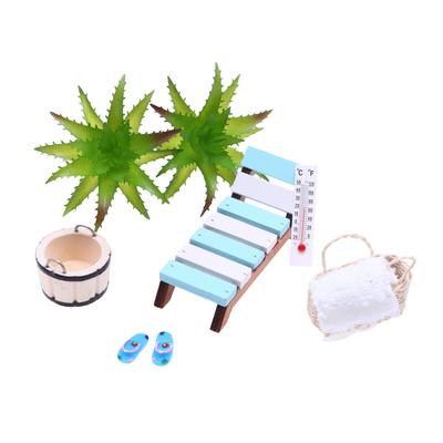 Miniature Summer Beach Deck Chair for Dollhouse Sauna Scene Photography Props