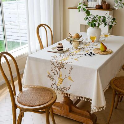 Fresh Embroidered Linen Tablecloth Rectangular White Decorative Dining Table Cover Elegant Tablecloth