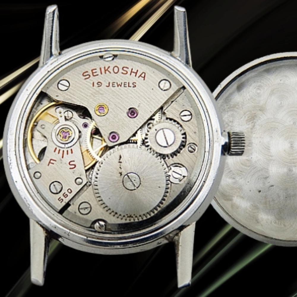 Seiko Crown 19J Ref.J14022 SS Black Letter First Logo Dial Earliest Model Manual Winding No Strap Used