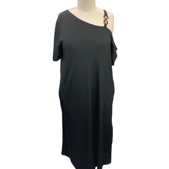 Women Dress Short Sleeve One Off Shoulder Loose Fit Sexy Dress Pure Color Loose Fit Side Slit Hem Maxi Dress with Pockets Belt