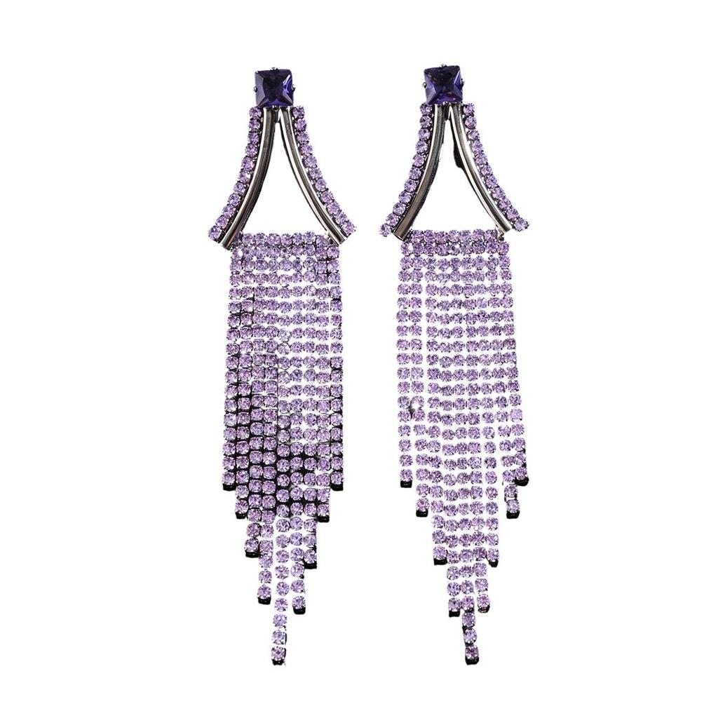 Silver Needle Luxury Diamond-Inlaid Triangle Tassel Earrings - Exquisite High-End Ear Studs for Women