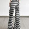 American Street Idle Style Stripe Design High Waist Lace-up Straight Bootcut Trousers Gyaru Slimming Knitted Casual Trousers