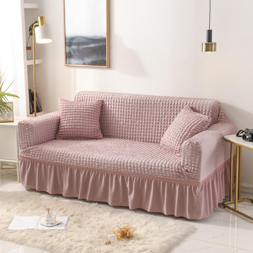 Lace Trim Sofa Protector Cover Solid Color Full Coverage Fabric Sofa Cover for All Seasons