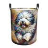 Old English Sheepdog Dog Portrait Acrylic Art Dirty Laundry Baskets Large Waterproof Clothes Storage Basket For Home Kids