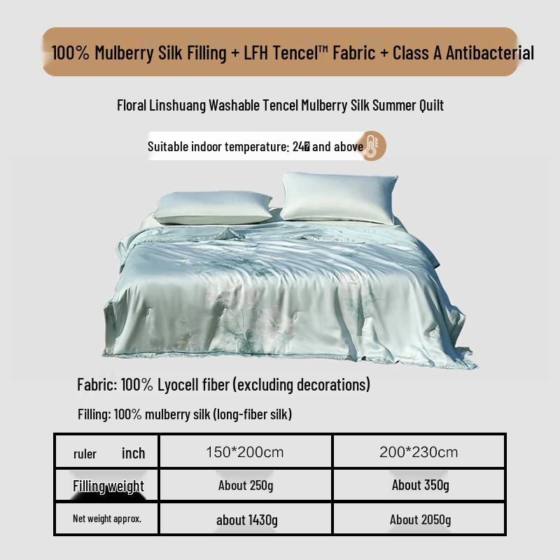 Mercury Home 100% Mulberry Silk Machine Washable Summer Quilt