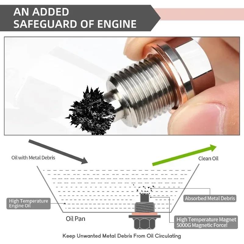 For Honda Ford Hyundai/Mazda Screw Car Engine Magnetic Oil Drain Plug Screw Nut Bolt Oil Drain Sump Nut M12/14/16 1.5 1.25 1.75 Oil Drain Plugs 3