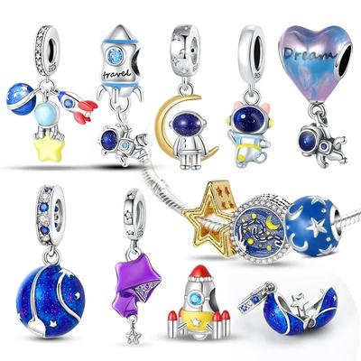 Copper Colors Astronaut Spaceship Space Series Charms Luminous Star Beads Fit Original Bracelet Diy Fine Jewelry Gift For Women