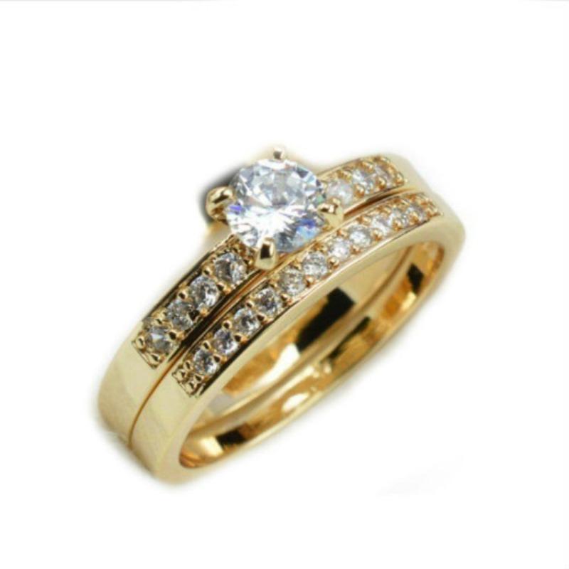 Gold-plated couple diamond ring European and American fashion men's and women's popular ring rings