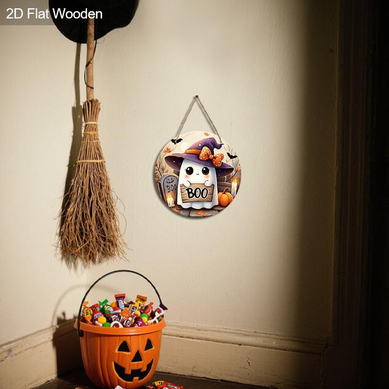 Halloween Wooden Sign with Adorable Ghost Pattern - Charming BOO Figurine Ornaments - Ideal for Front Door, Wall, Room Decor