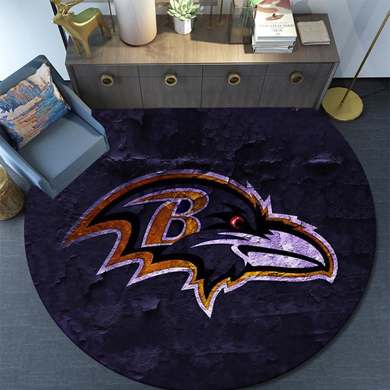 Baltimore Ravens Round Area Rug,Carpet Rug for Living Room Bedroom Sofa Playroom Decor,Non-slip Floor Mat