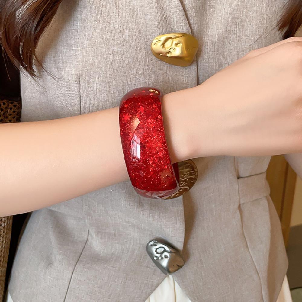 Resin Aurora Dopamine Bangle Smudging Retro Hand Ring Personality Women Wide Bracelet Gift