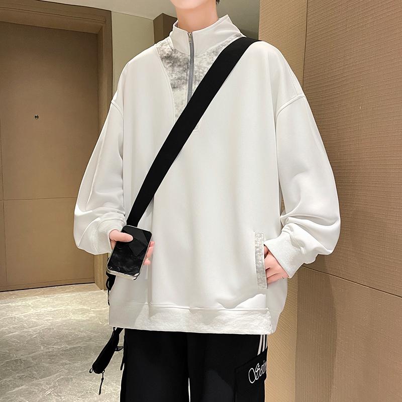 

Мужской свитшот Повседневный Универсальный Пуловер Воротник-стойка С длинным рукавом Рубашка ПОЛО для L белый