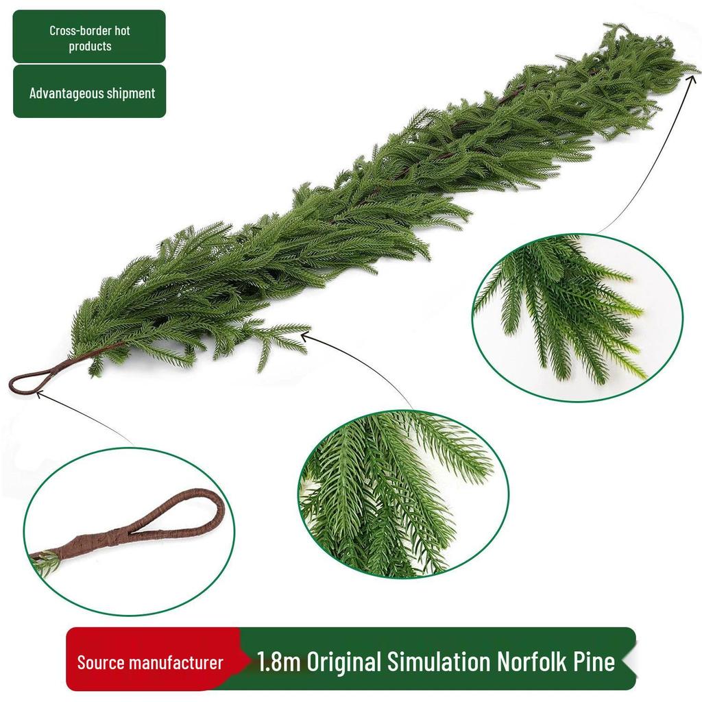 2025 Luxury Norfolk Pine & Rattan Christmas Decor with Soft Touch Rubber Cypress Leaves and Pine Needles