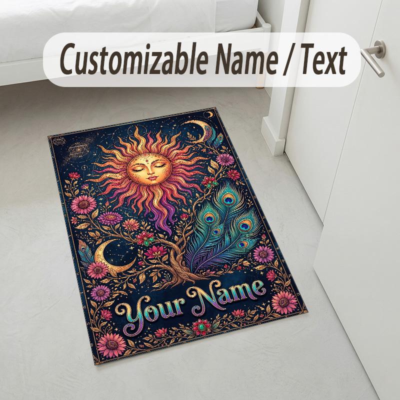 Floral Garden Theme Crystal Velvet Rug Personalized Custom Name Text Soft Floor Mat Home Decor