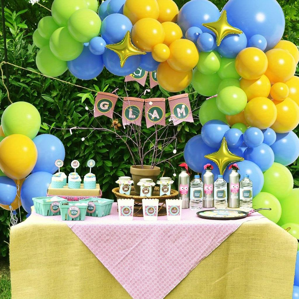 101pcs Turquoise Lemon Yellow Balloon Garland Set Gold Square Star Balloon Suitable for Summer Party Birthday Party Decoration