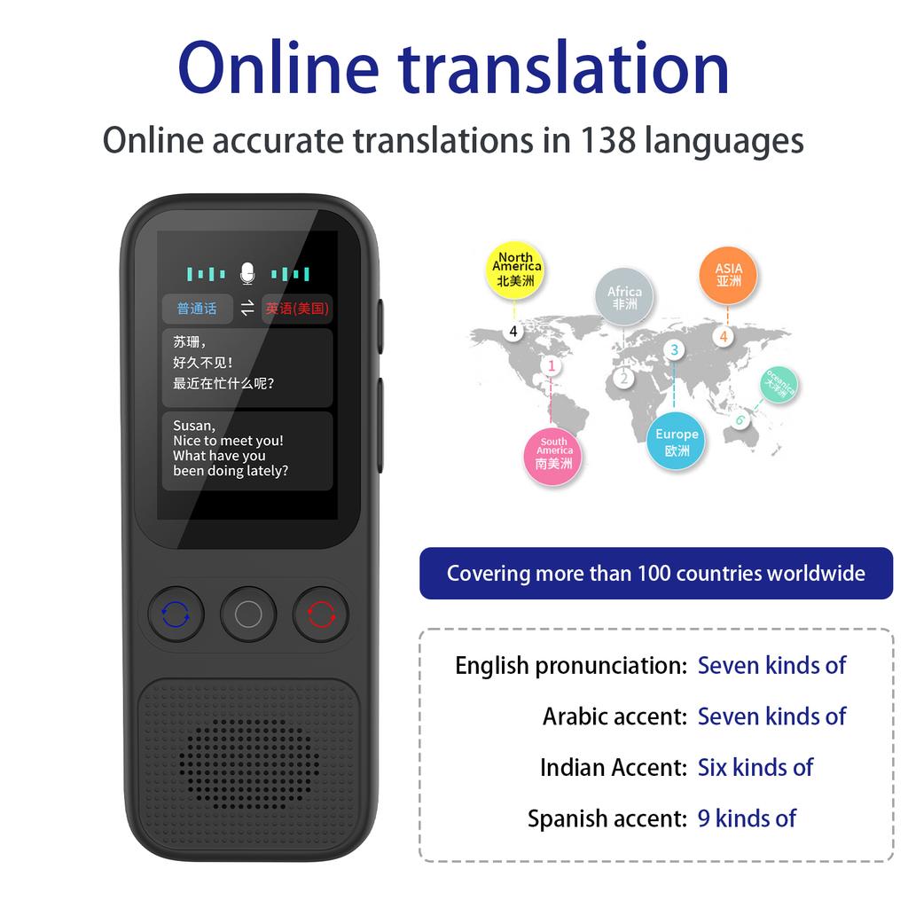 Language AI Translator Device with 138 Languages Voice Translating 17 Offline Translation Simultaneous Interpretation