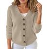 Women's Fashionable Solid Color Long Sleeved Button V-neck Casual Commuting Knitted Jacket
