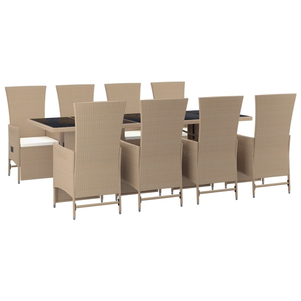 Vidaxl 9-Cz. Garden Furniture Set With Cushions, Beige, Poly Rattan