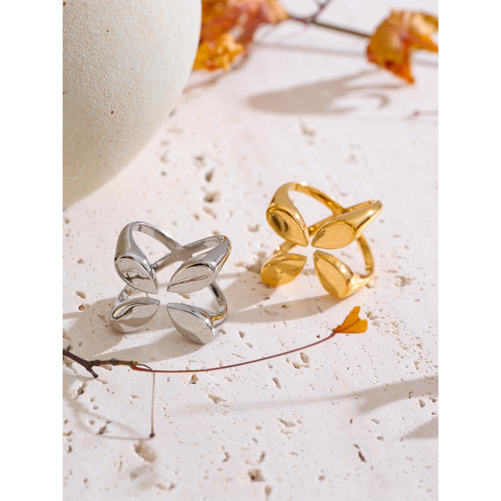 Eetit Stylový Unikátní Design Nerezová Ocel Široký Otevřený Prsten Voděodolný Kov Výrazné Prstové Šperky Doplňky