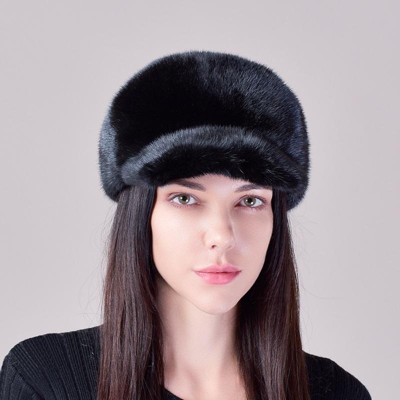 Mink hat men's, medium and old mink hair whole leather baseball cap, winter fur men's and women's outdoor mink forward hat
